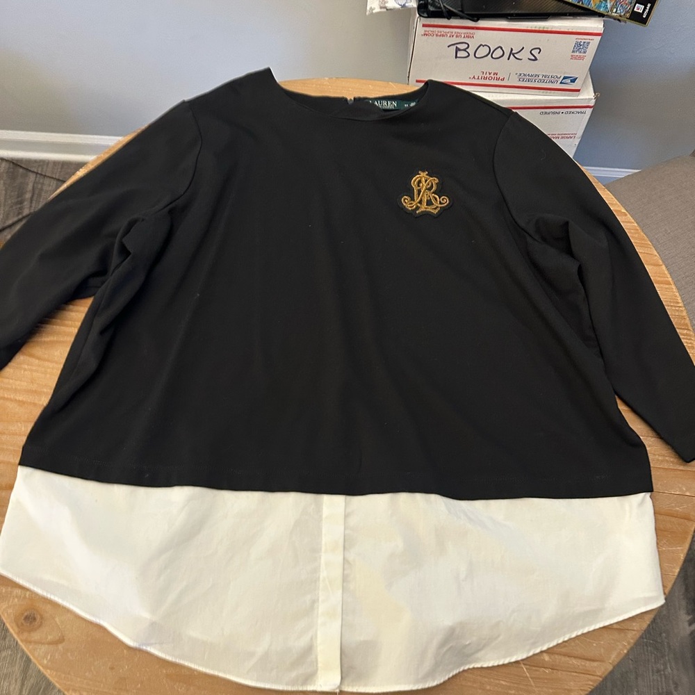 Ralph Lauren Black Top with Gold Embroidery